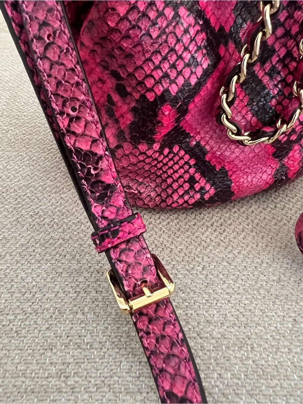 Michael Kors Hot Pink Snakeskin-Print Drawstring Crossbody